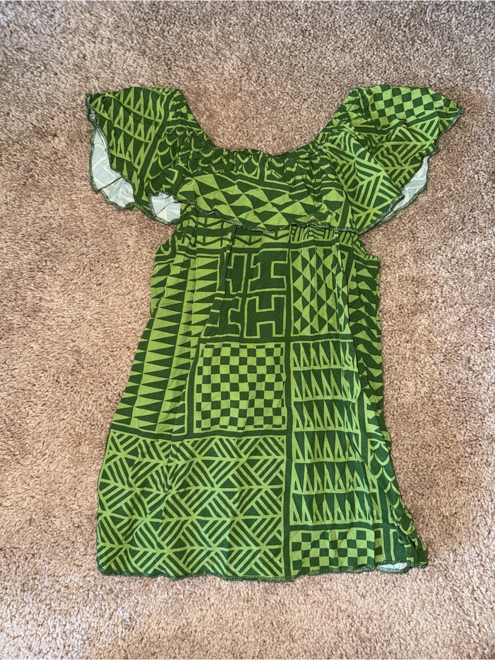 Girls' Green Patterned Off-Shoulder Top